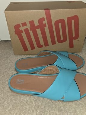Fitflop Women's Turquoise Crossband Slide Size 8 Sandals